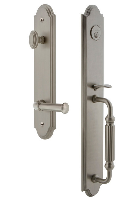 Grandeur Hardware - Arc One-Piece Dummy Handleset with F Grip and Georgetown Lever in Satin Nickel - ARCFGRGEO - 849746