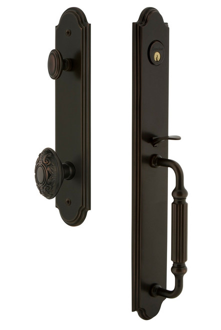 Grandeur Hardware - Arc One-Piece Dummy Handleset with F Grip and Grande Victorian Knob in Timeless Bronze - ARCFGRGVC - 848636