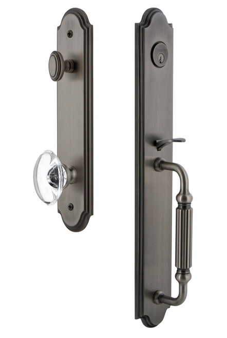 Grandeur Hardware - Arc One-Piece Handleset with F Grip and Provence Knob in Antique Pewter - ARCFGRPRO - 844259