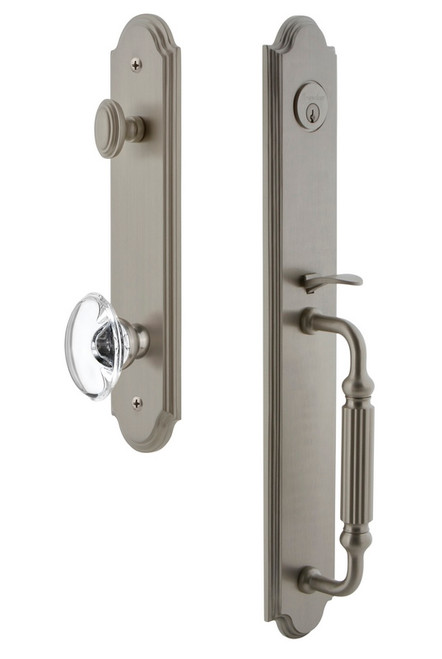 Grandeur Hardware - Arc One-Piece Handleset with F Grip and Provence Knob in Satin Nickel - ARCFGRPRO - 844282