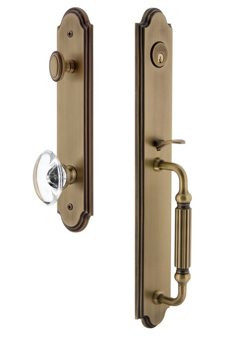 Grandeur Hardware - Arc One-Piece Handleset with F Grip and Provence Knob in Vintage Brass - ARCFGRPRO - 844306