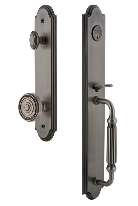 Grandeur Hardware - Arc One-Piece Handleset with F Grip and Soleil Knob in Antique Pewter - ARCFGRSOL - 844321