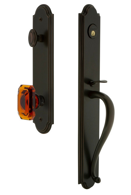 Grandeur Hardware - Arc One-Piece Handleset with S Grip and Baguette Amber Knob in Timeless Bronze - ARCSGRBCA - 843456