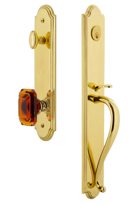 Grandeur Hardware - Arc One-Piece Handleset with S Grip and Baguette Amber Knob in Lifetime Brass - ARCSGRBCA - 843431