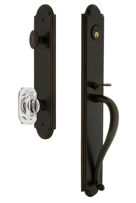 Grandeur Hardware - Arc One-Piece Handleset with S Grip and Baguette Clear Crystal Knob in Timeless Bronze - ARCSGRBCC - 843520