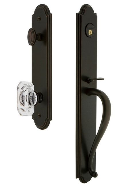 Grandeur Hardware - Arc One-Piece Handleset with S Grip and Baguette Clear Crystal Knob in Timeless Bronze - ARCSGRBCC - 843521