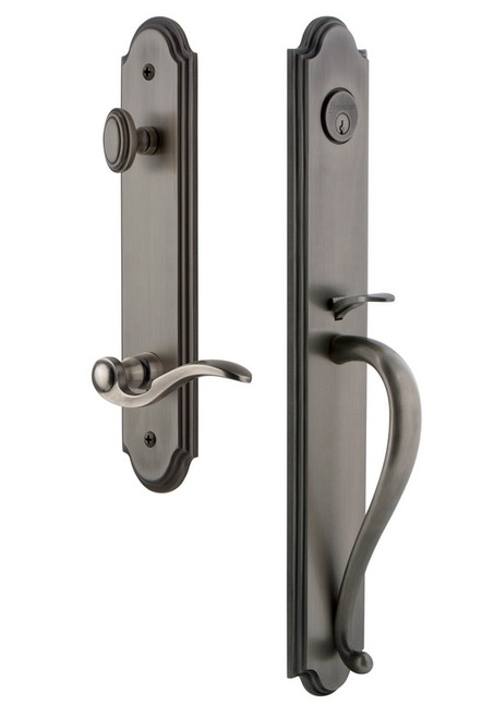 Grandeur Hardware - Arc One-Piece Handleset with S Grip and Bellagio Lever in Antique Pewter - ARCSGRBEL - 846673