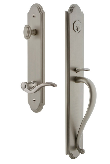 Grandeur Hardware - Arc One-Piece Dummy Handleset with S Grip and Bellagio Lever in Satin Nickel - ARCSGRBEL - 849711
