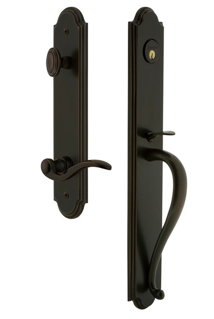 Grandeur Hardware - Arc One-Piece Dummy Handleset with S Grip and Bellagio Lever in Timeless Bronze - ARCSGRBEL - 849715