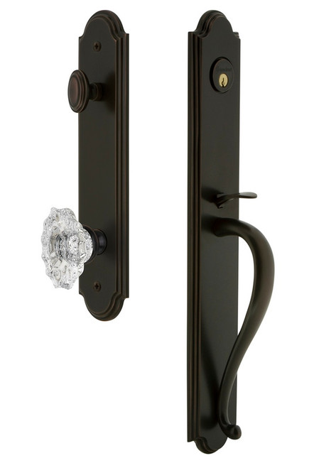 Grandeur Hardware - Arc One-Piece Handleset with S Grip and Biarritz Knob in Timeless Bronze - ARCSGRBIA - 843581