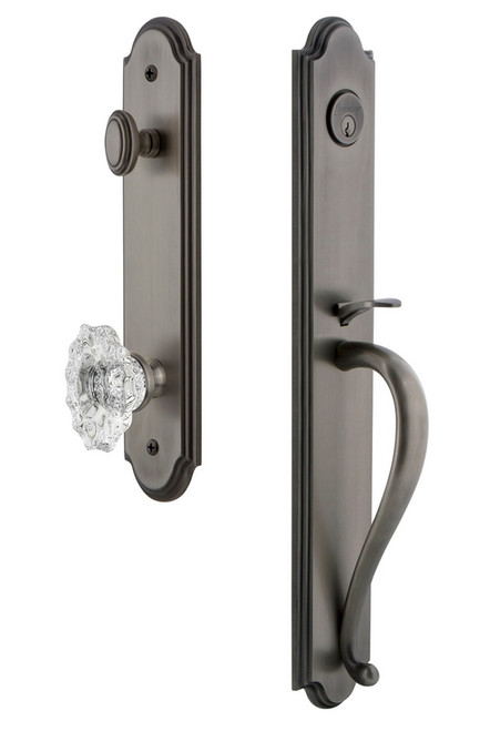 Grandeur Hardware - Arc One-Piece Dummy Handleset with S Grip and Biarritz Knob in Antique Pewter - ARCSGRBIA - 848393