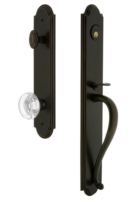 Grandeur Hardware - Arc One-Piece Handleset with S Grip and Bordeaux Knob in Timeless Bronze - ARCSGRBOR - 843638