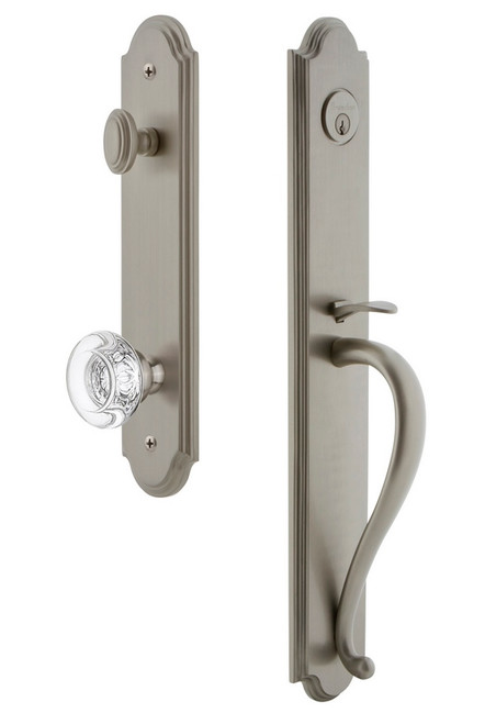 Grandeur Hardware - Arc One-Piece Handleset with S Grip and Bordeaux Knob in Satin Nickel - ARCSGRBOR - 843627