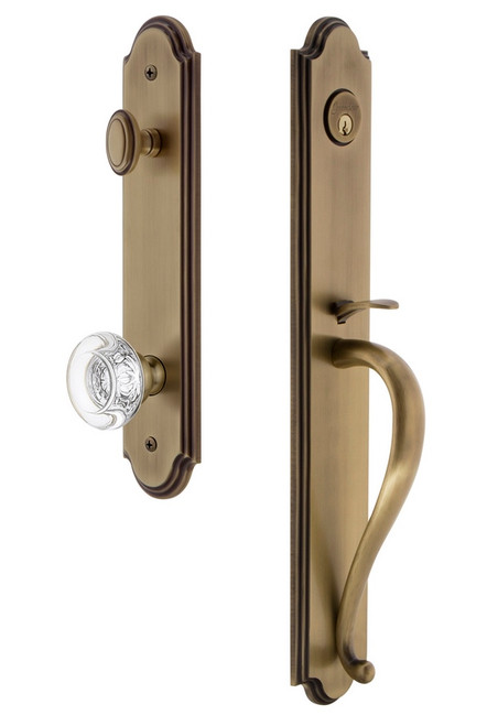 Grandeur Hardware - Arc One-Piece Handleset with S Grip and Bordeaux Knob in Vintage Brass - ARCSGRBOR - 843651