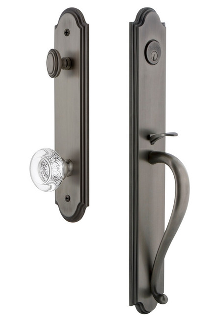 Grandeur Hardware - Arc One-Piece Handleset with S Grip and Bordeaux Knob in Antique Pewter - ARCSGRBOR - 843604