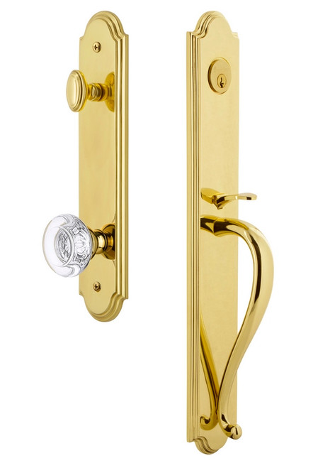Grandeur Hardware - Arc One-Piece Handleset with S Grip and Bordeaux Knob in Lifetime Brass - ARCSGRBOR - 843616