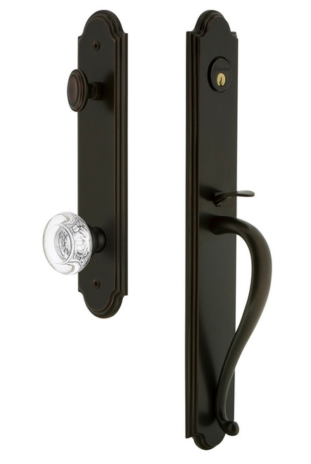Grandeur Hardware - Arc One-Piece Dummy Handleset with S Grip and Bordeaux Knob in Timeless Bronze - ARCSGRBOR - 848433