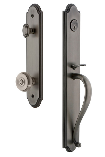 Grandeur Hardware - Arc One-Piece Handleset with S Grip and Bouton Knob in Antique Pewter - ARCSGRBOU - 843663