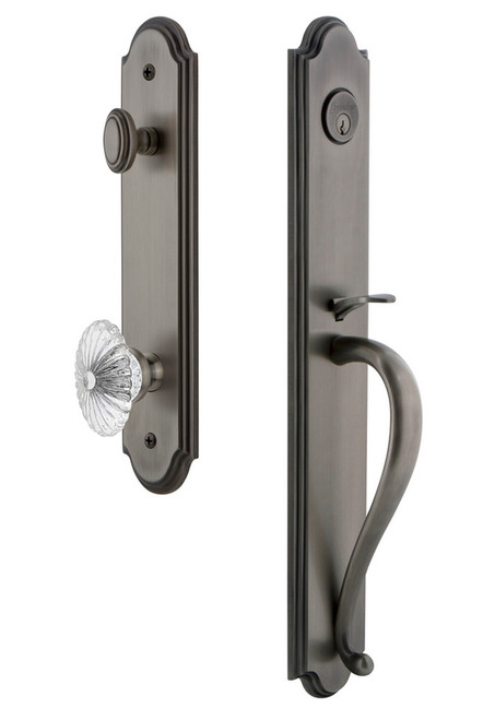 Grandeur Hardware - Arc One-Piece Handleset with S Grip and Burgundy Knob in Antique Pewter - ARCSGRBUR - 843723