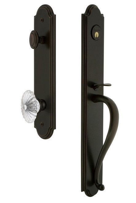 Grandeur Hardware - Arc One-Piece Handleset with S Grip and Burgundy Knob in Timeless Bronze - ARCSGRBUR - 843758