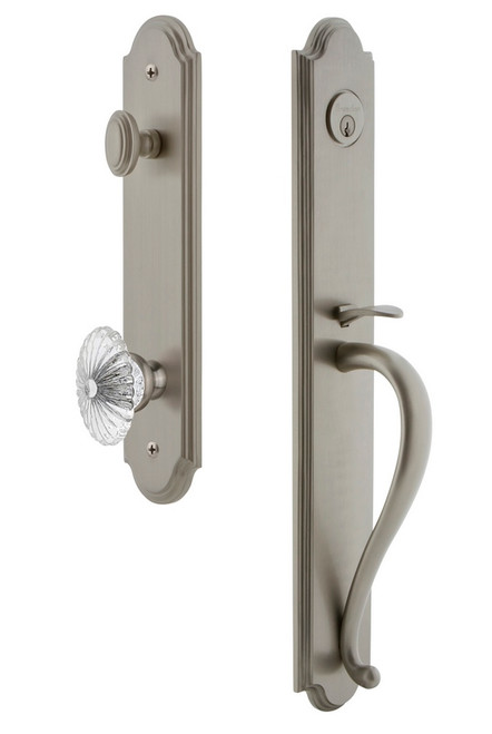 Grandeur Hardware - Arc One-Piece Handleset with S Grip and Burgundy Knob in Satin Nickel - ARCSGRBUR - 843747