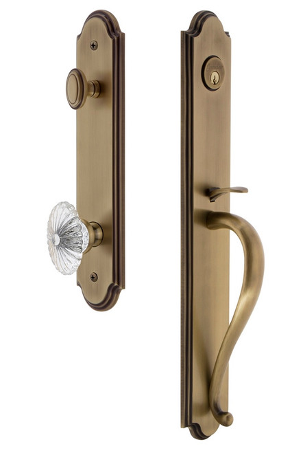 Grandeur Hardware - Arc One-Piece Handleset with S Grip and Burgundy Knob in Vintage Brass - ARCSGRBUR - 843771