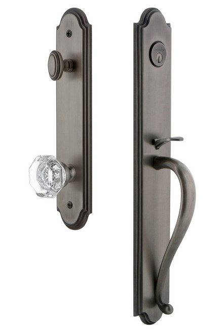 Grandeur Hardware - Arc One-Piece Handleset with S Grip and Chambord Knob in Antique Pewter - ARCSGRCHM - 843782