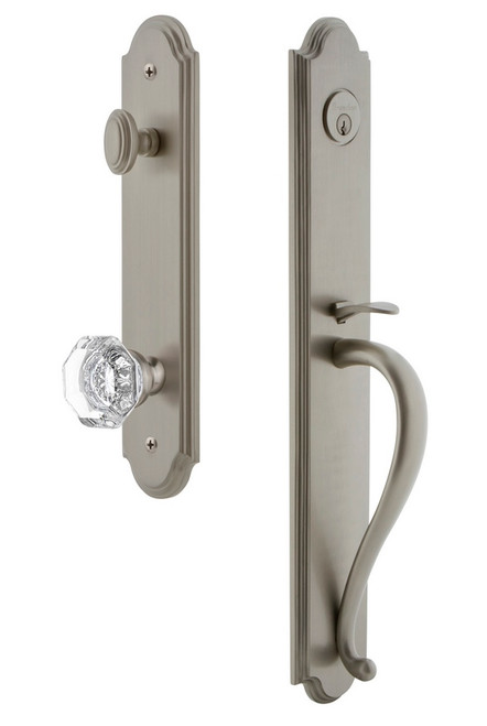 Grandeur Hardware - Arc One-Piece Handleset with S Grip and Chambord Knob in Satin Nickel - ARCSGRCHM - 843806