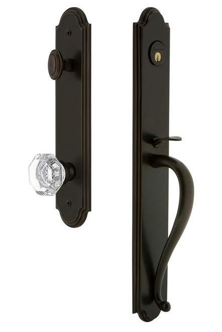 Grandeur Hardware - Arc One-Piece Handleset with S Grip and Chambord Knob in Timeless Bronze - ARCSGRCHM - 843820