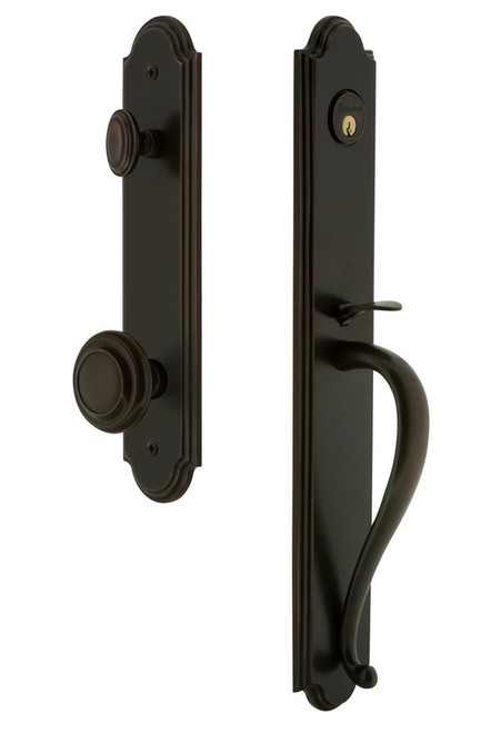 Grandeur Hardware - Arc One-Piece Handleset with S Grip and Circulaire Knob in Timeless Bronze - ARCSGRCIR - 843881