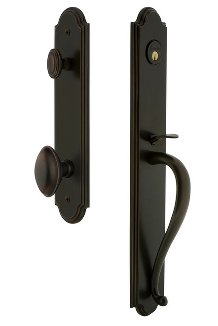 Grandeur Hardware - Arc One-Piece Handleset with S Grip and Eden Prairie Knob in Timeless Bronze - ARCSGREDN - 843938