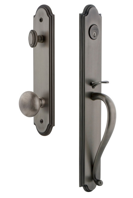 Grandeur Hardware - Arc One-Piece Handleset with S Grip and Fifth Avenue Knob in Antique Pewter - ARCSGRFAV - 843964
