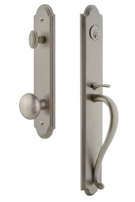 Grandeur Hardware - Arc One-Piece Handleset with S Grip and Fifth Avenue Knob in Satin Nickel - ARCSGRFAV - 843988