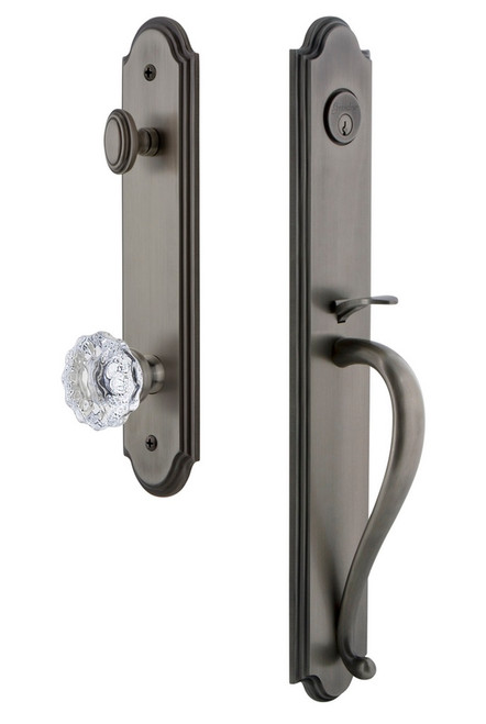 Grandeur Hardware - Arc One-Piece Handleset with S Grip and Fontainebleau Knob in Antique Pewter - ARCSGRFON - 844023