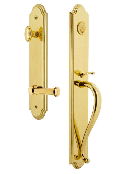 Grandeur Hardware - Arc One-Piece Handleset with S Grip and Georgetown Lever in Lifetime Brass - ARCSGRGEO - 846815