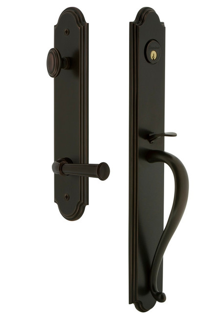 Grandeur Hardware - Arc One-Piece Handleset with S Grip and Georgetown Lever in Timeless Bronze - ARCSGRGEO - 846866