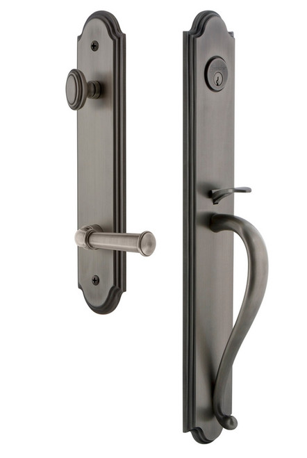 Grandeur Hardware - Arc One-Piece Handleset with S Grip and Georgetown Lever in Antique Pewter - ARCSGRGEO - 846790