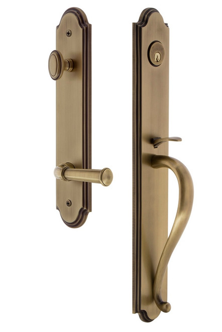 Grandeur Hardware - Arc One-Piece Handleset with S Grip and Georgetown Lever in Vintage Brass - ARCSGRGEO - 846885