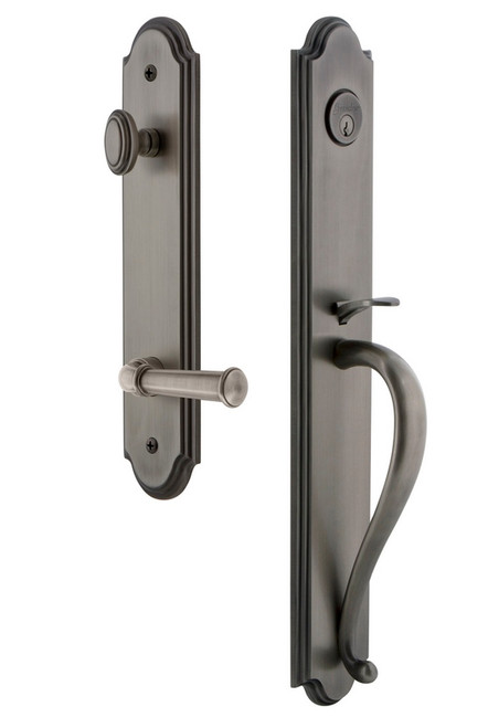 Grandeur Hardware - Arc One-Piece Handleset with S Grip and Georgetown Lever in Antique Pewter - ARCSGRGEO - 846793