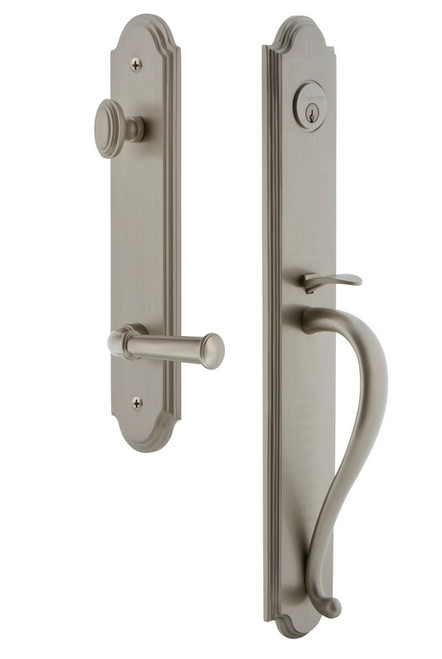 Grandeur Hardware - Arc One-Piece Dummy Handleset with S Grip and Georgetown Lever in Satin Nickel - ARCSGRGEO - 849747