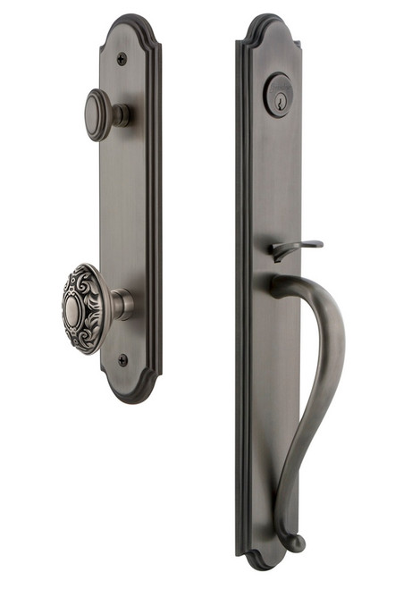 Grandeur Hardware - Arc One-Piece Handleset with S Grip and Grande Victorian Knob in Antique Pewter - ARCSGRGVC - 844082