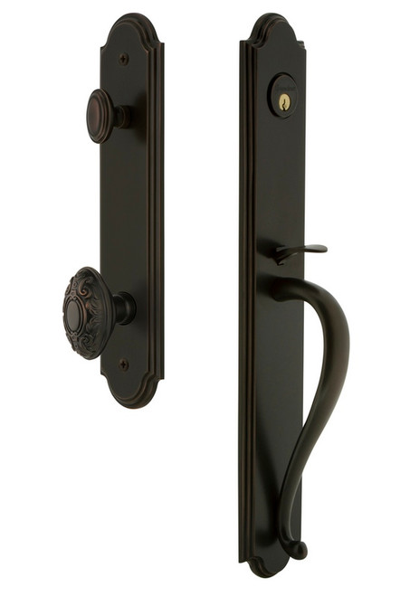 Grandeur Hardware - Arc One-Piece Handleset with S Grip and Grande Victorian Knob in Timeless Bronze - ARCSGRGVC - 844120