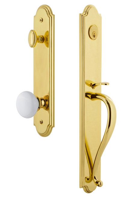 Grandeur Hardware - Arc One-Piece Handleset with S Grip and Hyde Park Knob in Lifetime Brass - ARCSGRHYD - 844154