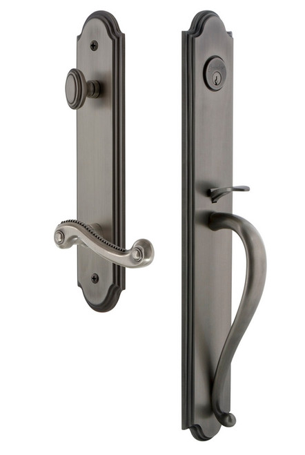 Grandeur Hardware - Arc One-Piece Handleset with S Grip and Newport Lever in Antique Pewter - ARCSGRNEW - 846912