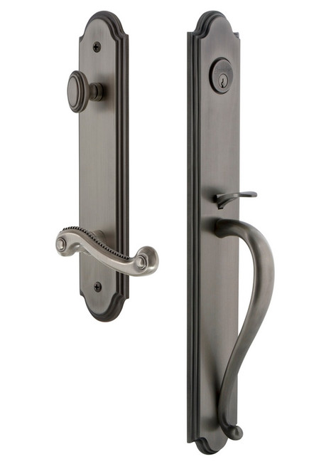 Grandeur Hardware - Arc One-Piece Handleset with S Grip and Newport Lever in Antique Pewter - ARCSGRNEW - 846915