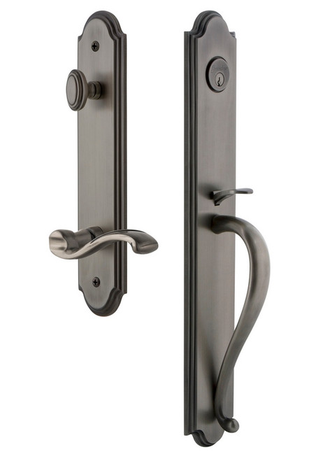 Grandeur Hardware - Arc One-Piece Handleset with S Grip and Portofino Lever in Antique Pewter - ARCSGRPRT - 847030