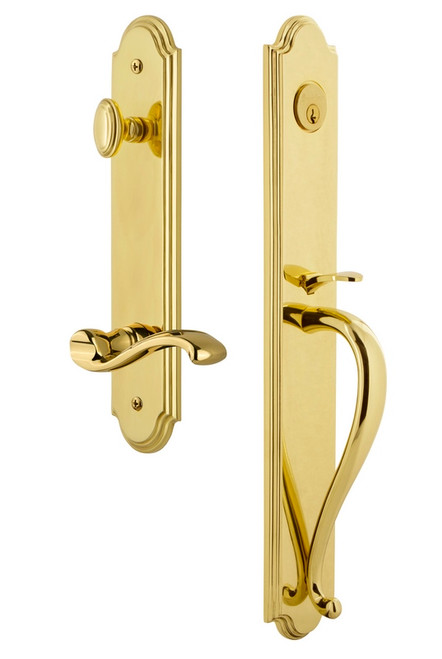 Grandeur Hardware - Arc One-Piece Handleset with S Grip and Portofino Lever in Lifetime Brass - ARCSGRPRT - 847059