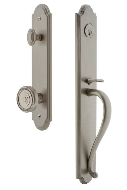 Grandeur Hardware - Arc One-Piece Handleset with S Grip and Soleil Knob in Satin Nickel - ARCSGRSOL - 844346