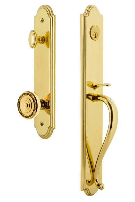 Grandeur Hardware - Arc One-Piece Handleset with S Grip and Soleil Knob in Lifetime Brass - ARCSGRSOL - 844335