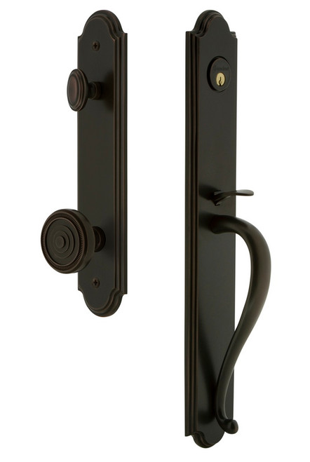 Grandeur Hardware - Arc One-Piece Handleset with S Grip and Soleil Knob in Timeless Bronze - ARCSGRSOL - 844361